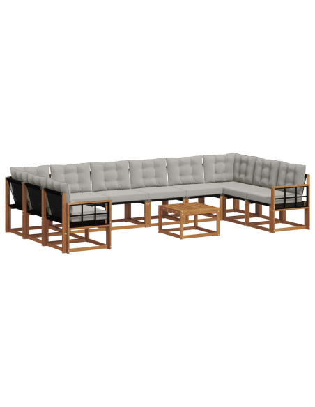 Set di divani con cuscino 11 pcs Grigio Naturale e Chiaro