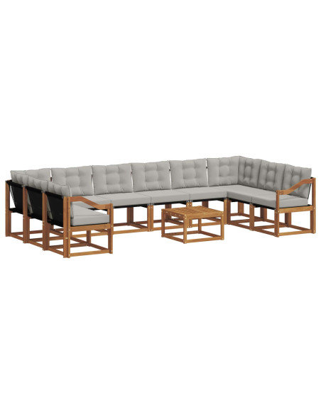 Set di divani con cuscino 11 pcs Grigio Naturale e Chiaro