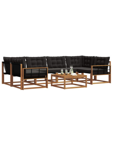 Set di divani con cuscino 7 pcs Naturale e Nero