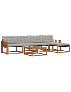 Set di divani con cuscino 6 pcs Grigio Naturale e Chiaro 2