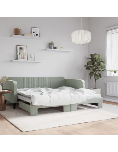 Divano Letto Letto Estraibile Grigio Chiaro 100x190 cm Velluto