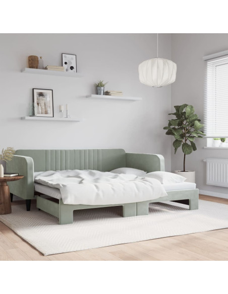 Divano Letto Letto Estraibile Grigio Chiaro 100x190 cm Velluto