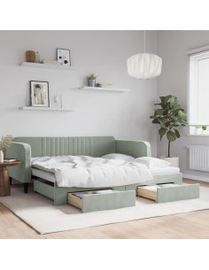Divano Letto Estraibile Cassetti Grigio Chiaro 100x190 Velluto