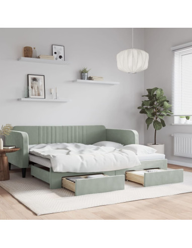 Divano Letto Estraibile Cassetti Grigio Chiaro 100x190 Velluto