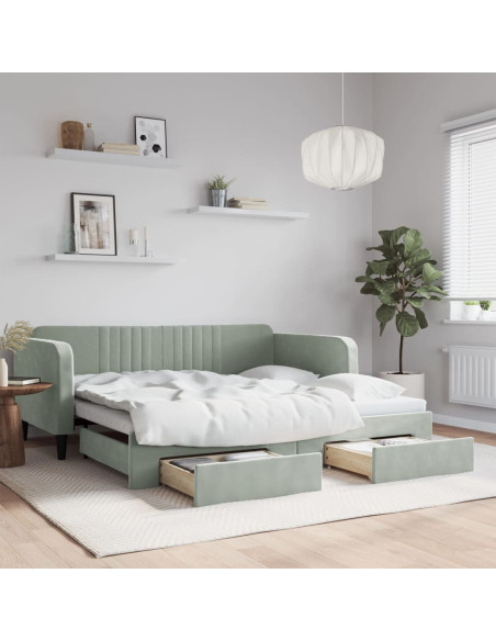 Divano Letto Estraibile Cassetti Grigio Chiaro 100x190 Velluto