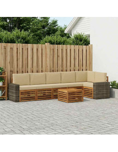 Set divano sezionale con cuscino 7 pcs Naturale e Beige
