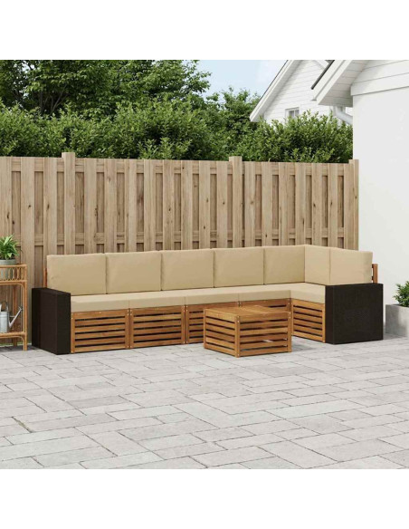 Set divano sezionale con cuscino 7 pcs Naturale e Beige