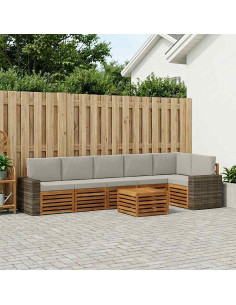Set divano sezionale con cuscino 7 pcs Naturale e Grigio Chiaro