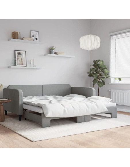 Divano Letto con Letto Estraibile Grigio Chiaro 100x190 Tessuto