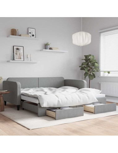 Divano Letto Estraibile Cassetti Grigio Chiaro 100x190 Tessuto