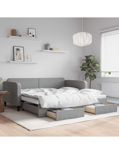 Divano Letto Estraibile Cassetti Grigio Chiaro 100x190 Tessuto