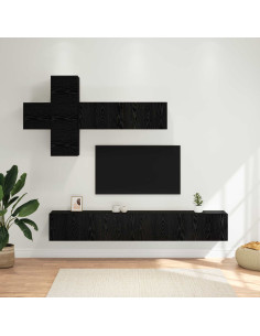 Set mobile TV 7 pcs Rovere Nero Legno ingegnerizzato
