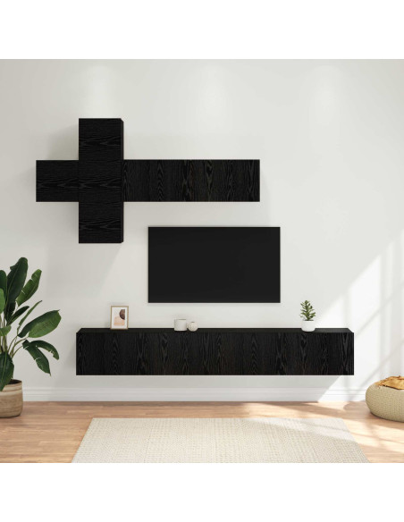 Set mobile TV 7 pcs Rovere Nero Legno ingegnerizzato