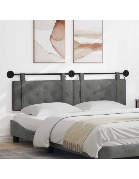 Testiera sospesa Con luce LED Grigio Scuro Velluto