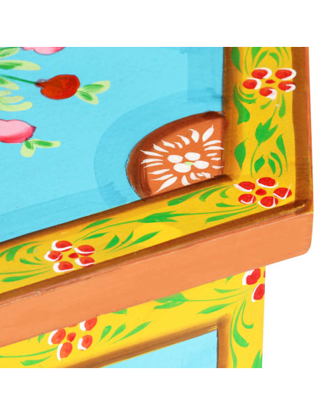 Tavolino Dipinto a Mano Multicolore 38x33x42 cm Massello Mango