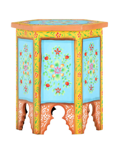 Tavolino Dipinto a Mano Multicolore 38x33x42 cm Massello Mango