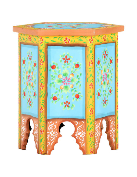 Tavolino Dipinto a Mano Multicolore 38x33x42 cm Massello Mango