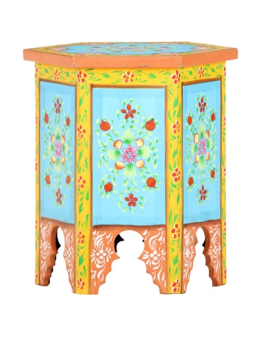 Tavolino Dipinto a Mano Multicolore 38x33x42 cm Massello Mango