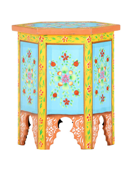 Tavolino Dipinto a Mano Multicolore 38x33x42 cm Massello Mango