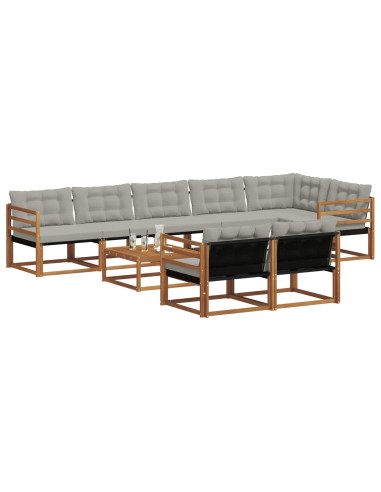 Set di divani con cuscino 9 pcs Grigio Naturale e Chiaro