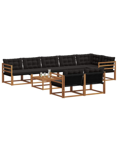 Set di divani con cuscino 9 pcs Naturale e Nero