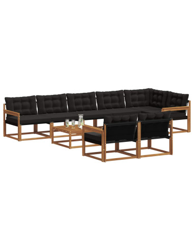 Set di divani con cuscino 9 pcs Naturale e Nero