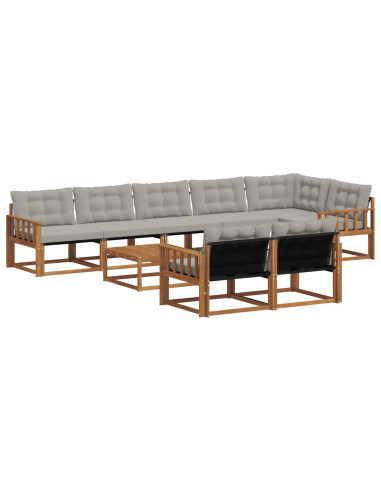Set di divani con cuscino 9 pcs Grigio Naturale e Chiaro