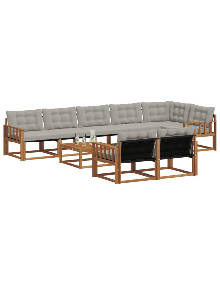 Set di divani con cuscino 9 pcs Grigio Naturale e Chiaro