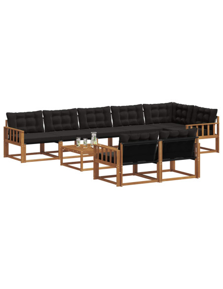 Set di divani con cuscino 9 pcs Naturale e Nero