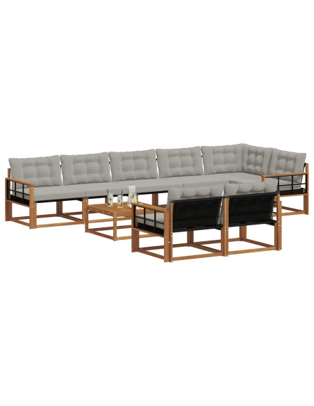Set di divani con cuscino 9 pcs Grigio Naturale e Chiaro
