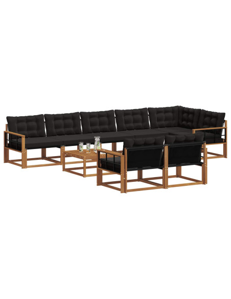 Set di divani con cuscino 9 pcs Naturale e Nero
