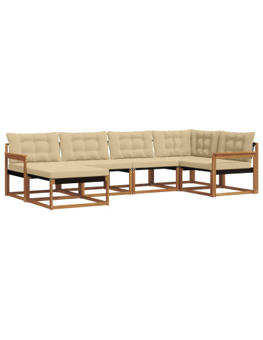 Set di divani 18 pcs Naturale e Beige Legno di Acacia Massello