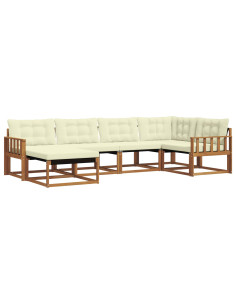 Set di divani 18 pcs Naturale e Crema Legno di Acacia Massello 2