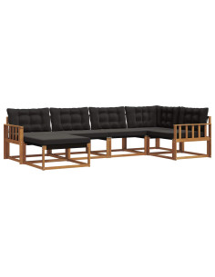 Set di divani 18 pcs Naturale e Nero Legno di Acacia Massello 2
