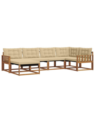 Set di divani 18 pcs Naturale e Beige Legno di Acacia Massello