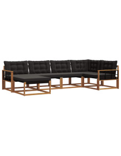 Set di divani 18 pcs Naturale e Nero Legno di Acacia Massello 2