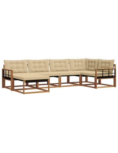 Set di divani 18 pcs Naturale e Beige Legno di Acacia Massello