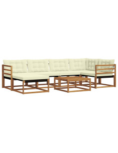 Set di divani 19 pcs Naturale e Crema Legno di Acacia Massello 2