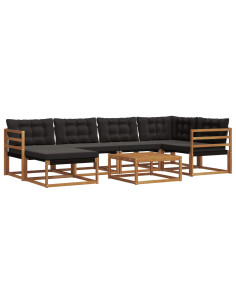 Set di divani 19 pcs Naturale e Nero Legno di Acacia Massello 2