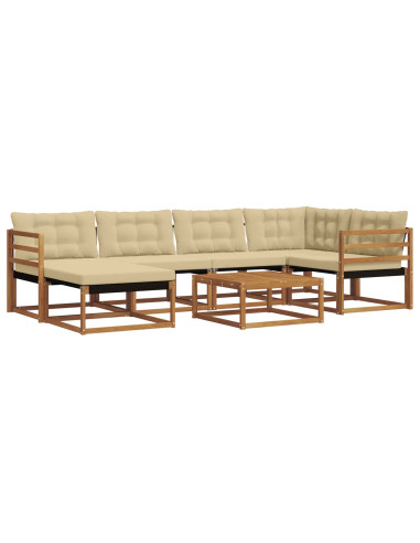 Set di divani 19 pcs Naturale e Beige Legno di Acacia Massello