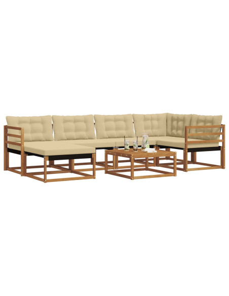 Set di divani 19 pcs Naturale e Beige Legno di Acacia Massello