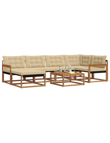 Set di divani 19 pcs Naturale e Beige Legno di Acacia Massello