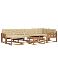 Set di divani 19 pcs Naturale e Beige Legno di Acacia Massello 2