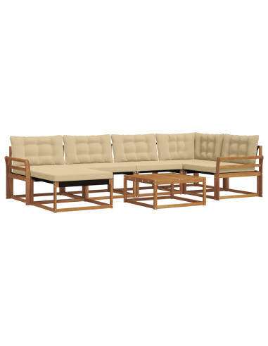 Set di divani 19 pcs Naturale e Beige Legno di Acacia Massello