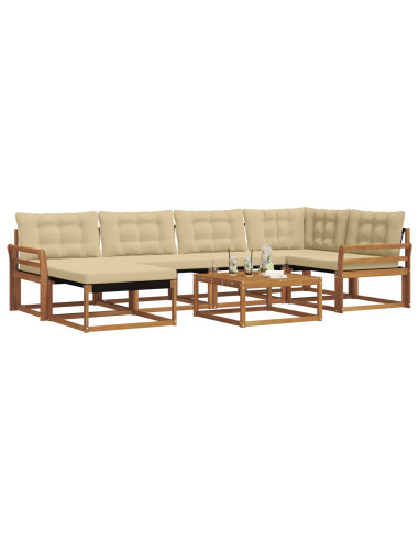 Set di divani 19 pcs Naturale e Beige Legno di Acacia Massello