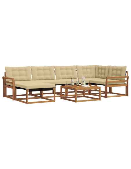 Set di divani 19 pcs Naturale e Beige Legno di Acacia Massello