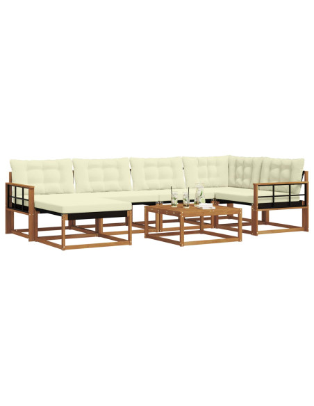 Set di divani 19 pcs Naturale e Crema Legno di Acacia Massello