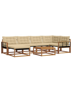 Set di divani 19 pcs Naturale e Beige Legno di Acacia Massello 2