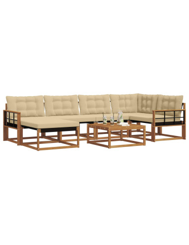Set di divani 19 pcs Naturale e Beige Legno di Acacia Massello