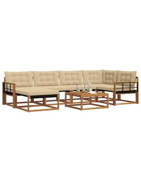 Set di divani 19 pcs Naturale e Beige Legno di Acacia Massello